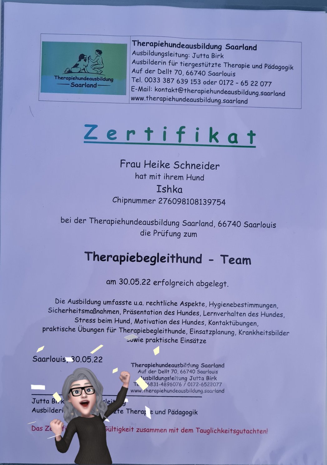 Zertifikat Therapiebegleithund