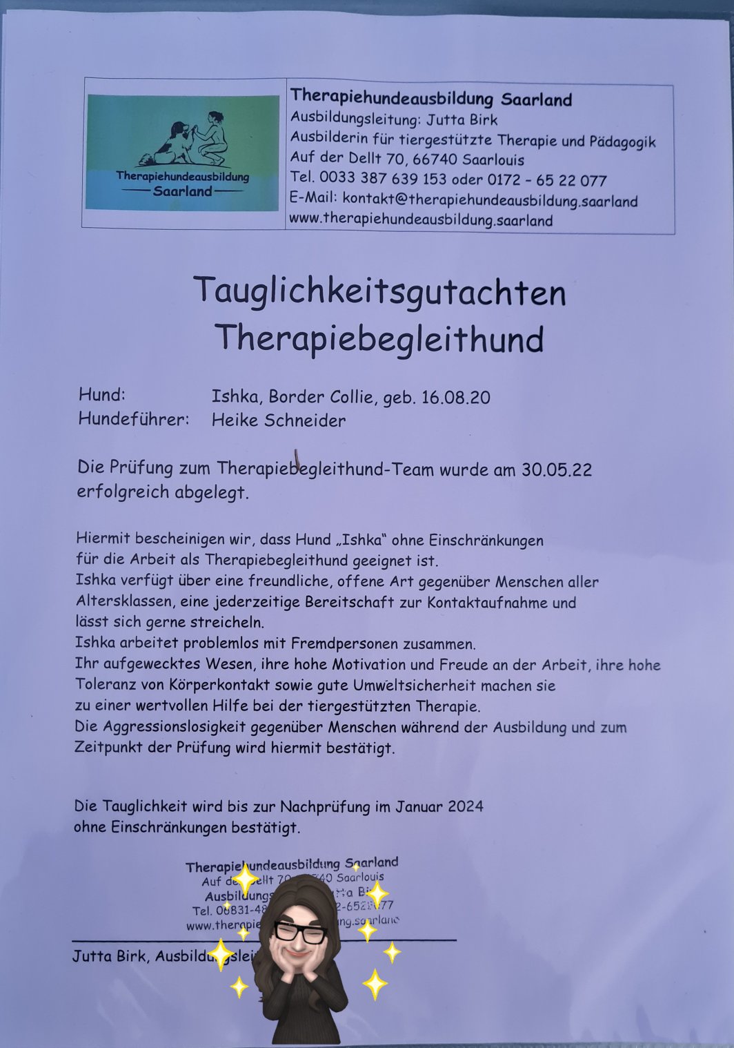 Zertifikat Therapiebegleithund